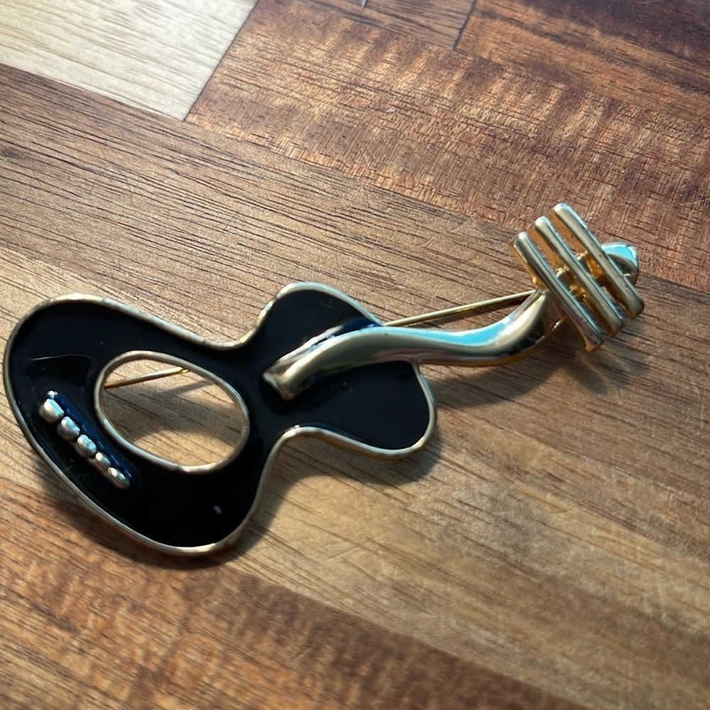 Guitar Modernist Enamel Crazy Guitar Brooch. P/A